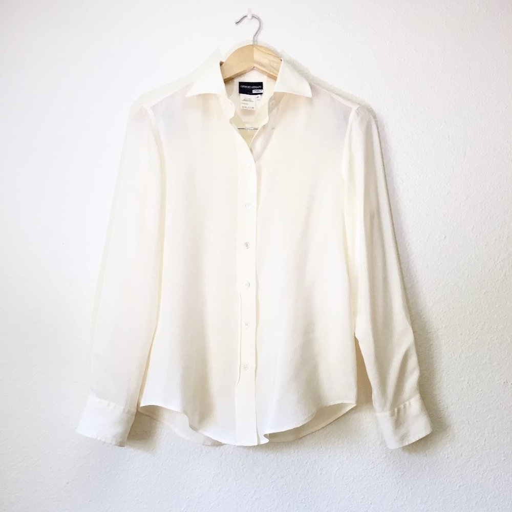 Giorgio Armani White Silk Button Up Blouse Size 40
